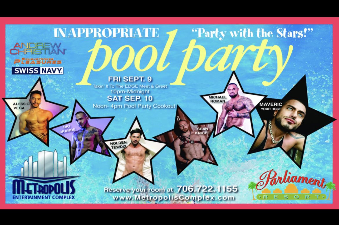 Getting excited to meet the rest of the cast for upcoming appearance at the Inappropriate Behavior Pool Party @ Parliament Resort Sept 9-10!