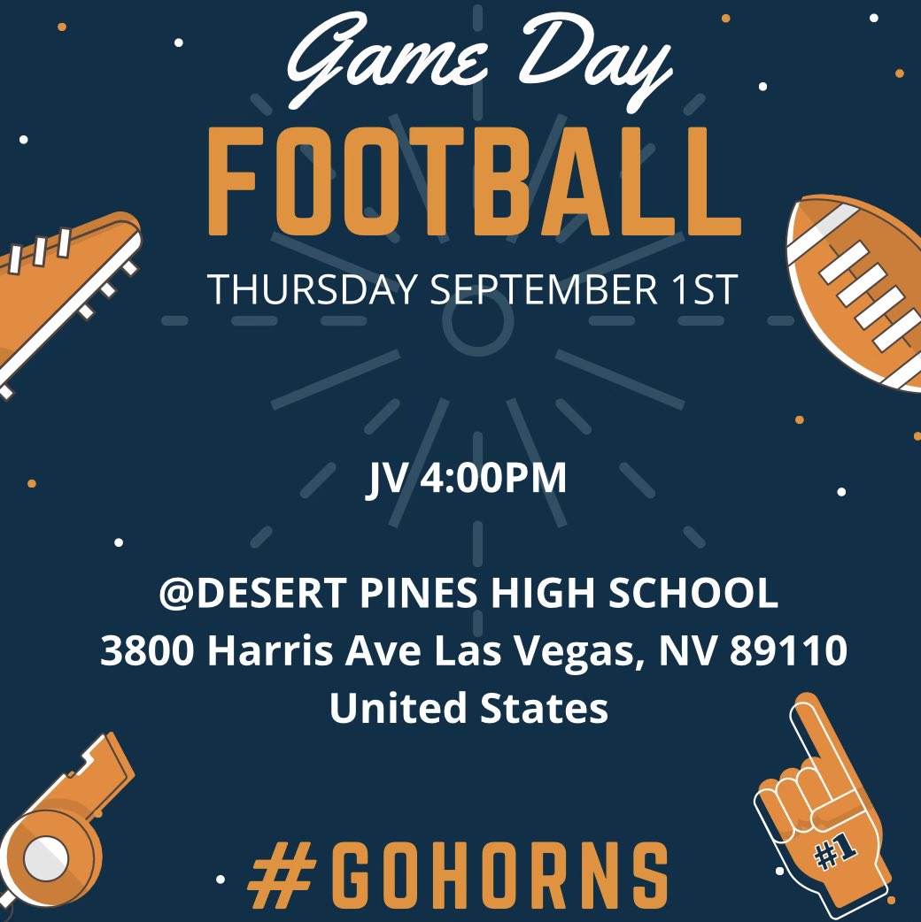 LegacyHornsFB's tweet photo. New start time for the JV game @ Desert Pines Thursday! https://t.co/KVE7sbX9Jy