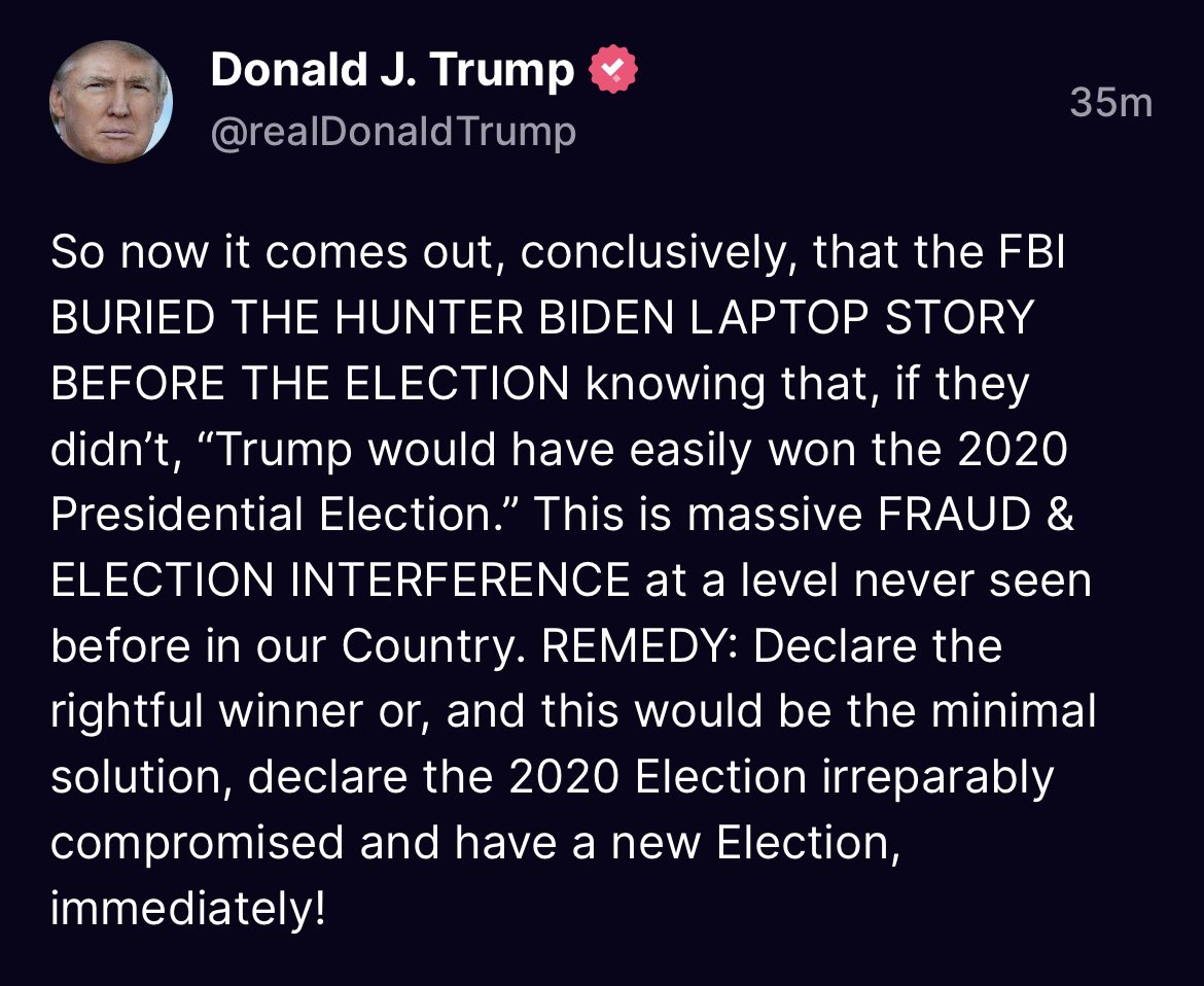 TomSullivan's tweet photo. Sure, let's let #Trump be "declared the rightful winner" in 2020 because of the FBI. 

But first he'll have to let @HillaryClinton serve out at least her first four years. https://t.co/A80Jnq2mfu