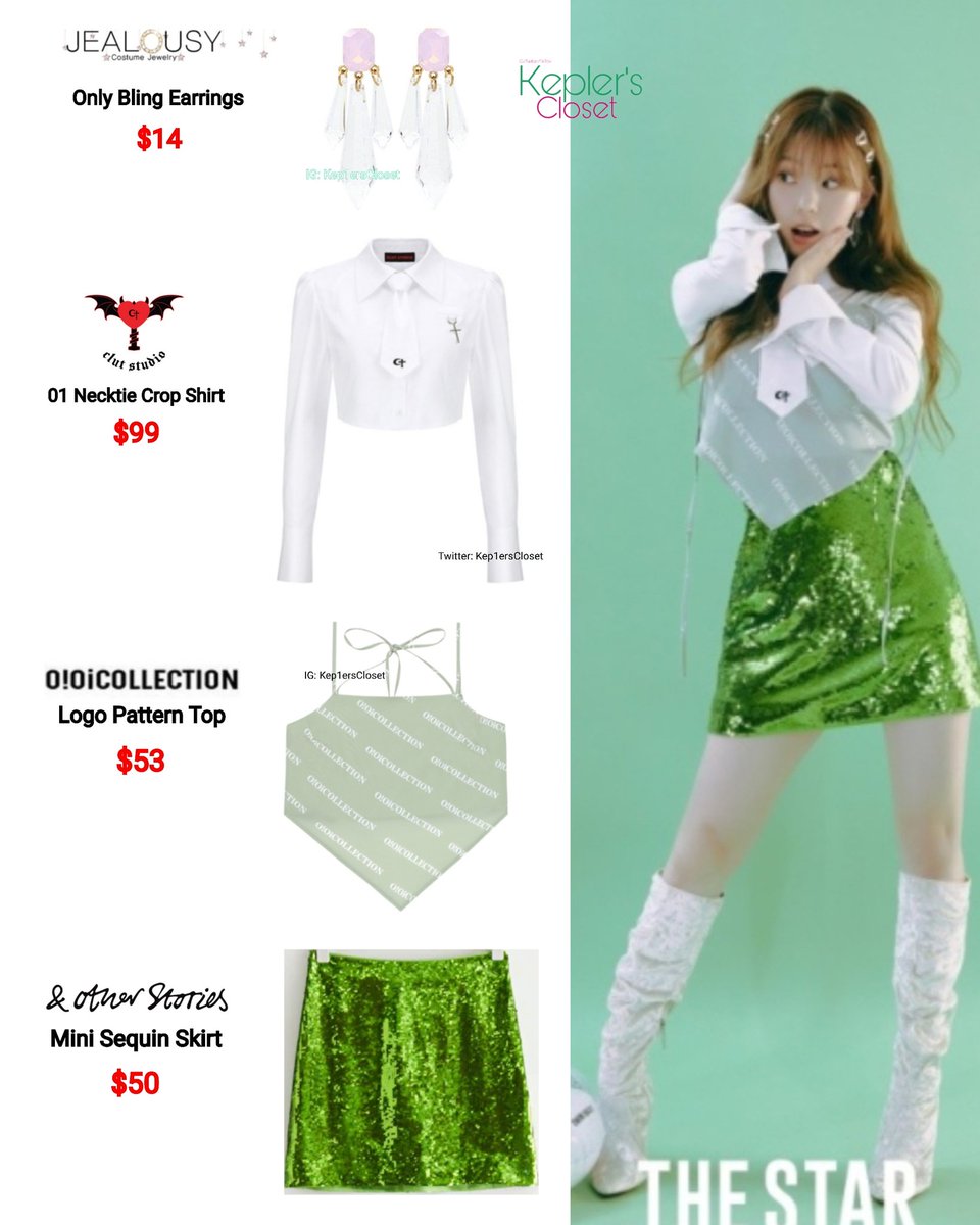 Kep1ersCloset's tweet photo. {The Star Magazine August 2022 Issue}

#Chaehyun is wearing:

🔹#Jealousy Earrings $14
🔹#CLUTStudio Necktie Crop Shirt $99
🔹#OiOiCollection Pattern Top $53
🔹#AndOtherStories Sequin Skirt
🔹 Boots from stylist's collection

© for Scans: @kep1erscans, @ddayo_04 &amp; @VOlCEFAIRY https://t.co/dKFKW09dqJ