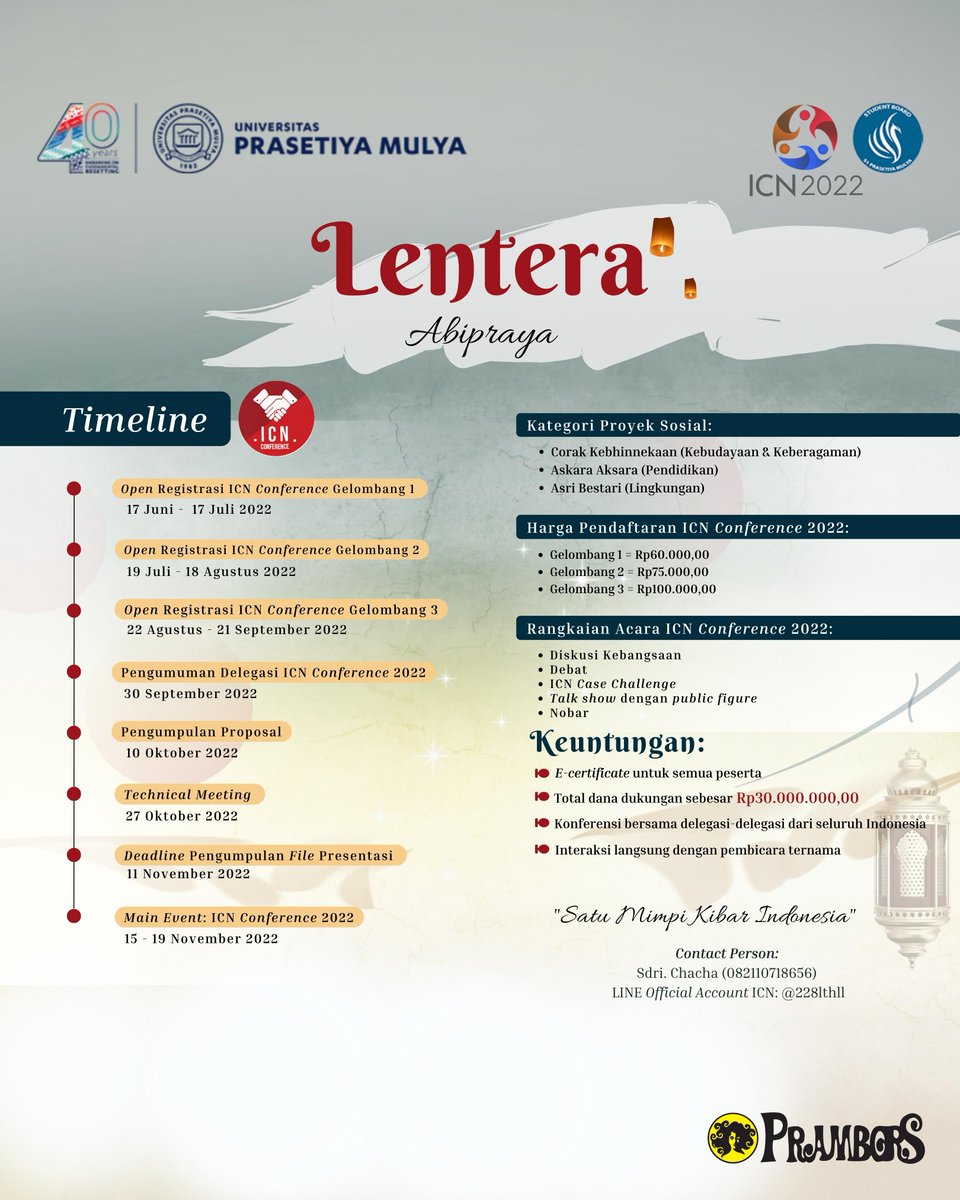 Prambors's tweet photo. Halo pemuda/i Indonesia! 

Pendaftaran gelombang 2 ICN Conference 2022 telah dibuka. 
Yuk bawa perubahan bagi Indonesia dengan mendaftarkan diri kalian melalui https://t.co/d7kvPGHh4J. Untuk info lebih lanjut cek IG @icn_id

#EventsOfStudentBoard #StudentBoard2022 #ICN2022 https://t.co/GzRkBmISdx