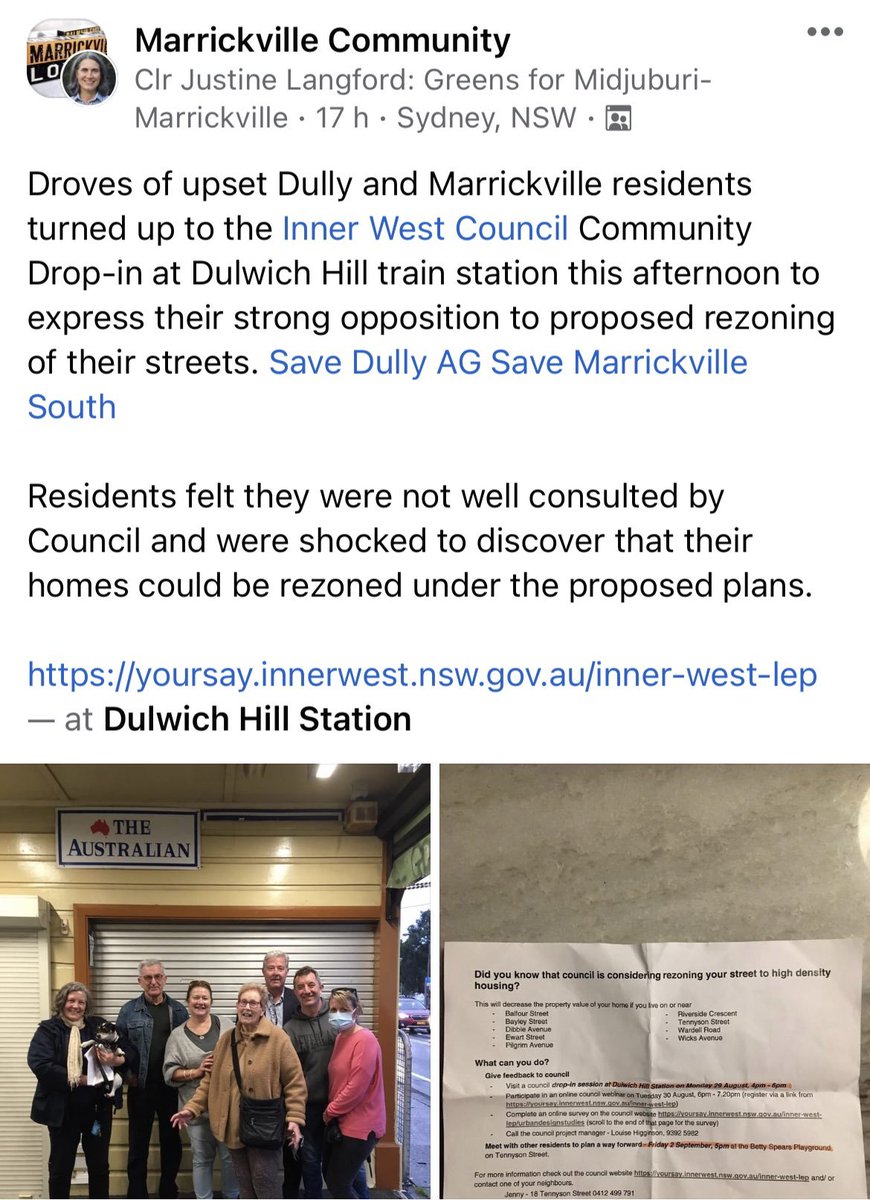 peter_tulip's tweet image. Dulwich Hill station is 15 minutes from the Sydney CBD.  It is surrounded by low density housing (the map shows floor space ratios).  The median house price is $1.9 million.
NIMBYs, led by Greens councillors, oppose extra development.  This is why housing is so expensive.