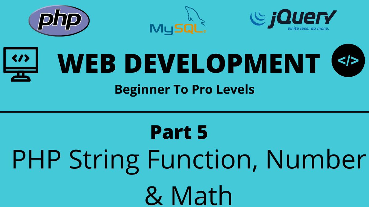 TechQuickLearn's tweet photo. Web Development Tutorial | PHP, jQuery & MySQL | Part 5 | String Function, Number & Math
#programming #techquicklearner #softwaredeveloper #webdevelopment #webdeveloper #learning #learn #javascript #php #mysql #jquery #trending #tutorial
Video link - https://t.co/0uF9b7cTSD https://t.co/XATDhEPoAu
