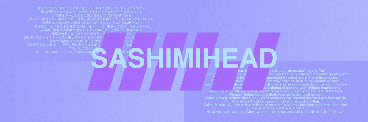ssmhead's tweet photo. 【お知らせ】
さしみヘッドのアイコンとヘッダーを作成しました

アイコン @kitagawasora_ 
ヘッダー @Chile8_ https://t.co/xtubj2Gs0m