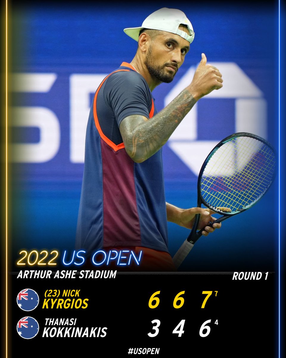 usopen's tweet photo. An efficient performance in R1 for @NickKyrgios 👍 https://t.co/X0uE1GmtsA