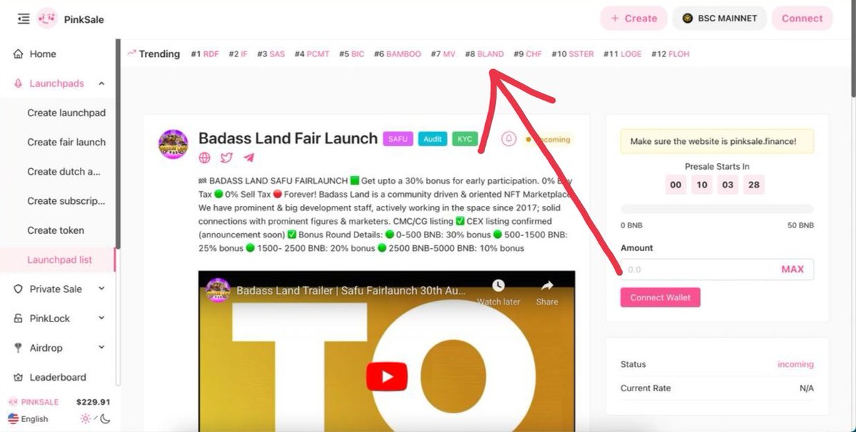 badass_land's tweet photo. We're trending on Pinksale 🌸

https://t.co/cbSuGGU7WN

Spread the word and invite your friends and family in.

#badassland #cryptocurrency #BSC #NFTs https://t.co/OVidxONmmp