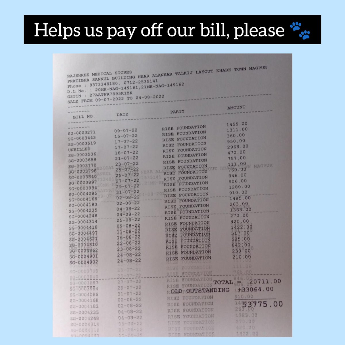 RiseTails's tweet photo. PLEASE HELP! 
A small amount of Rs. 100 from each one of us or Rs. 500 from atleast half of us will help us clear the bill! 🐾❤️ 
...
#RiseForTails #AnimalWelfare #help #donate #rehabilitation https://t.co/zHc9FwThRu