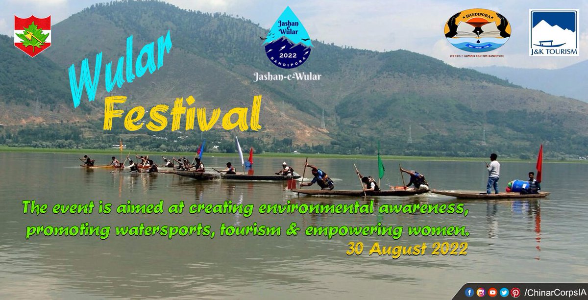 Organised by #ChinarCorps, the #Wular Festival kicks off at 1700 hrs today.The event includes Kishti Race, Sufiana Music & Rouf Dance promoting water sports,tourism & unique culture of #Kashmir #Bandipora #IndianArmy #IndianArmyPeoplesArmy #المنطقة_الخضراء #مرتضى_منصور #شكرا_كنو