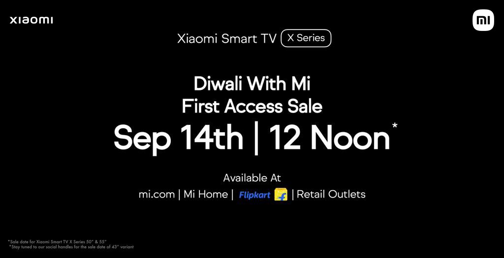 XiaomiIndia's tweet photo. We bring you the #XiaomiSmartTVXSeries 4K brimming with top-notch features!
The 3 size variants are priced at:
43" at ₹28,999
50" at ₹34,999
55" at ₹39,999

First Access Sale goes on September 14th, 12pm
Enter #YourNewView at: https://t.co/M8tUNgev06 and, at @Flipkart https://t.co/JhG8UCAPJ6