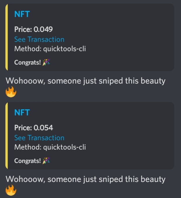 QuickToolsPRO's tweet photo. LMNFT support is now out 🔥.......Don't sleep on QuickTools⚡

Here are some success massages from QUICKTOOLS users https://t.co/7w9UdyOoEs