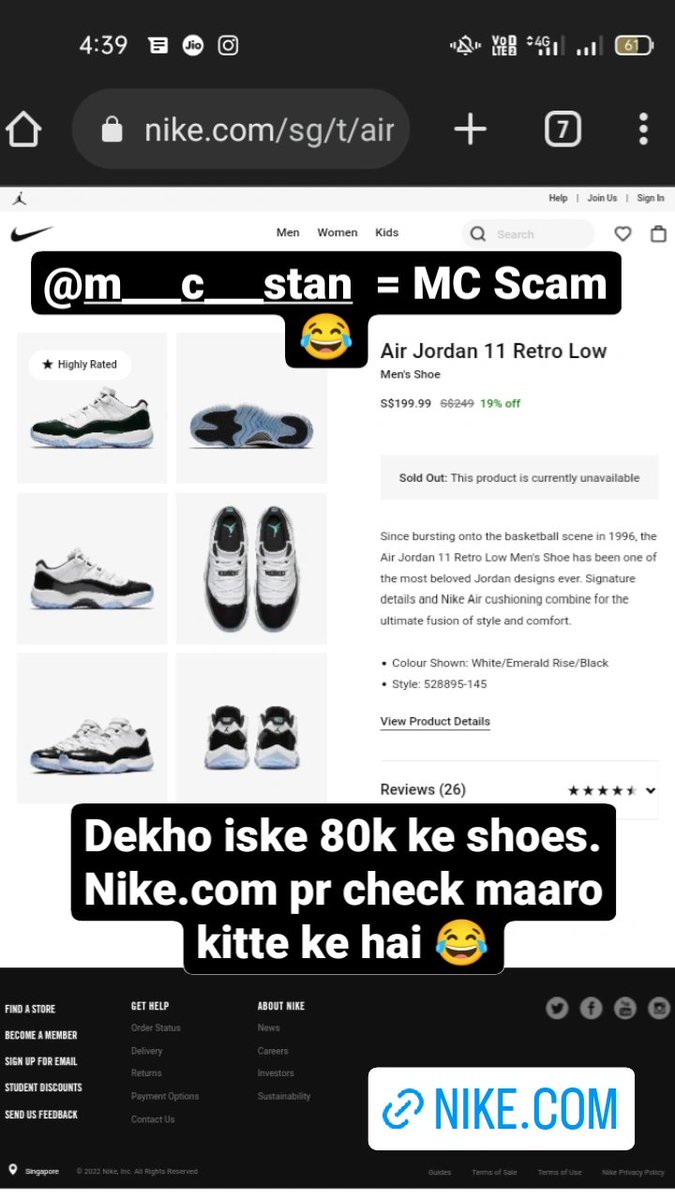 lil__kp_'s tweet photo. @m___c___stan = mc Scam Exposed 😂😂😂 15k mai milte tere re 80k shoes nike ke website pr check maaro public 'jordan 11' 😂 Scammy https://t.co/rDU3OBU02P