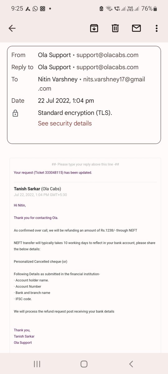 nitsvarshney17's tweet photo. @Olacabs i don't get any solution after multiple followups from ola if you don't have intend to refund customer money than please let say this in first instance.
Stop looting your customer
From 22 july till date no refund every time fake promises.
Even shared my bank statement. https://t.co/NC7QNmcKzh