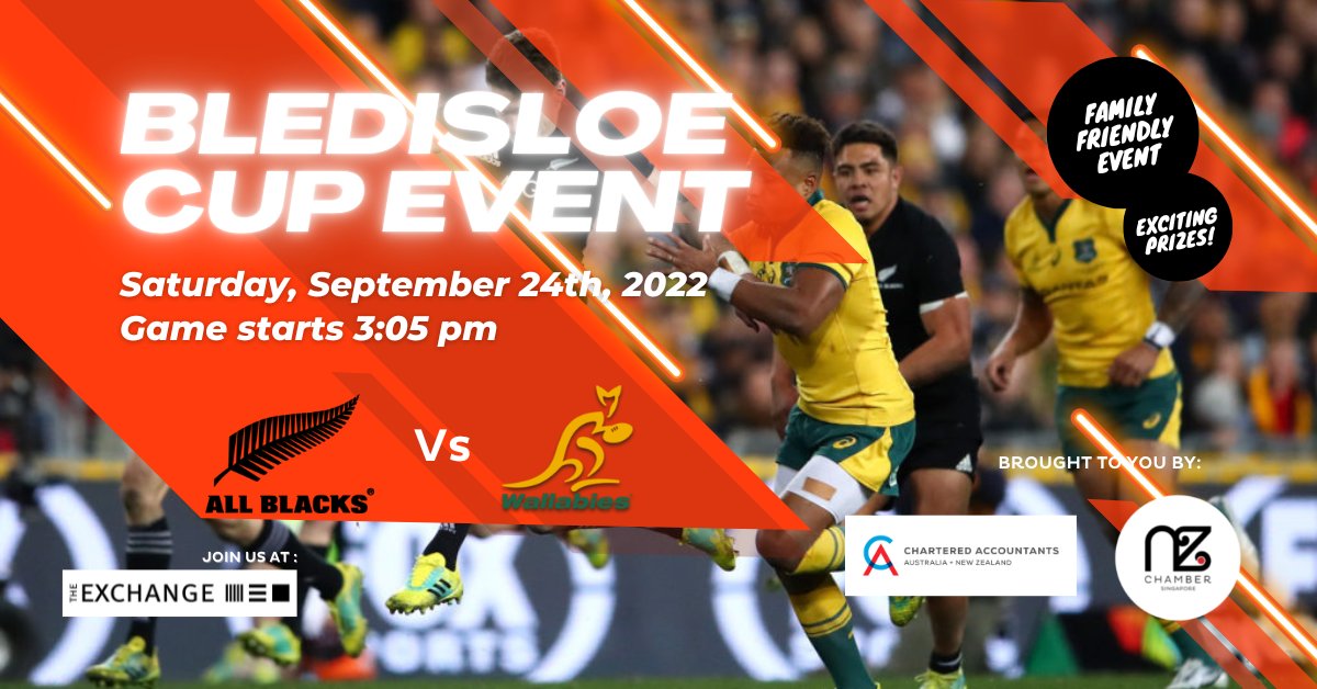 Looking for a place to watch the Rugby Game #AllBlacks Vs the #Wallabies?
Join us on Sat 24 Sep at The Exchange!
#BledisloeCup 
RSVP NOW at nzchamber.org.sg