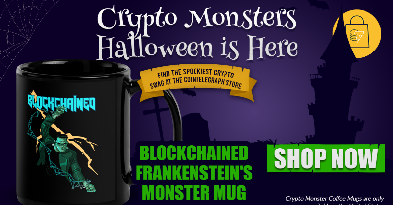 Cointelegraph's tweet photo. Crypto Monsters Halloween is Here! Find the spookiest crypto swag at the Cointelegraph Store.