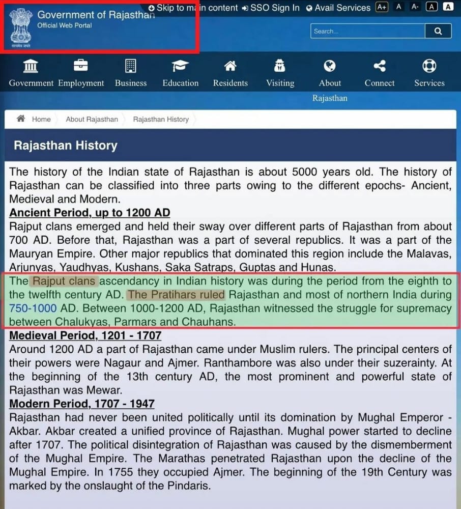 rajput_pride's tweet photo. Approval website by the Government of Rajasthan in which the Pratihar kings are clearly called Kshatriya (Rajput)

#राजपूत_सम्राट_मिहिरभोज_प्रतिहार
#RajputSamratMihirbhojPratihar https://t.co/N3YKfYV9Wj