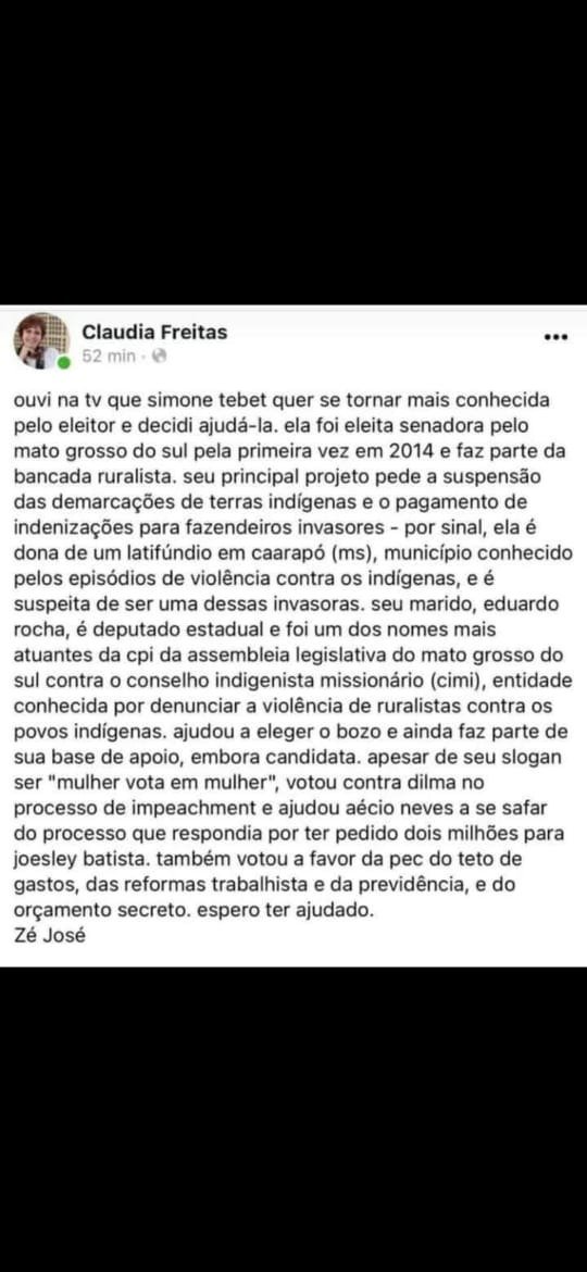 Simone Tebet sem filtro