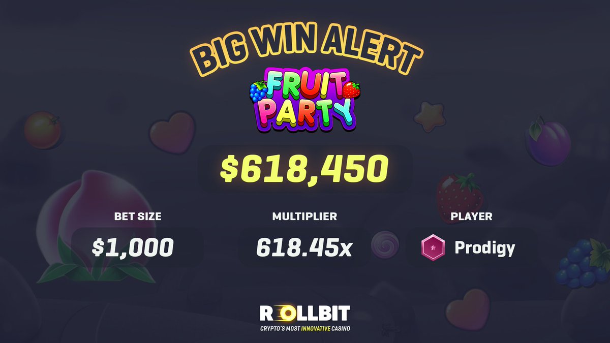 rollbit's tweet photo. .@ProdigyDDK partied with the fruits with a $100k bonus buy and walked away with a $618,450 win 💸💸 https://t.co/tDTkpf4IWX