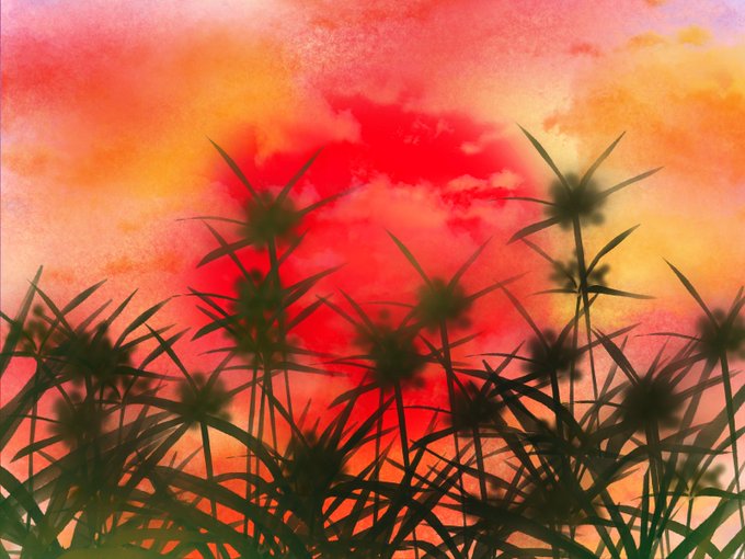 「grass orange sky」 illustration images(Latest)