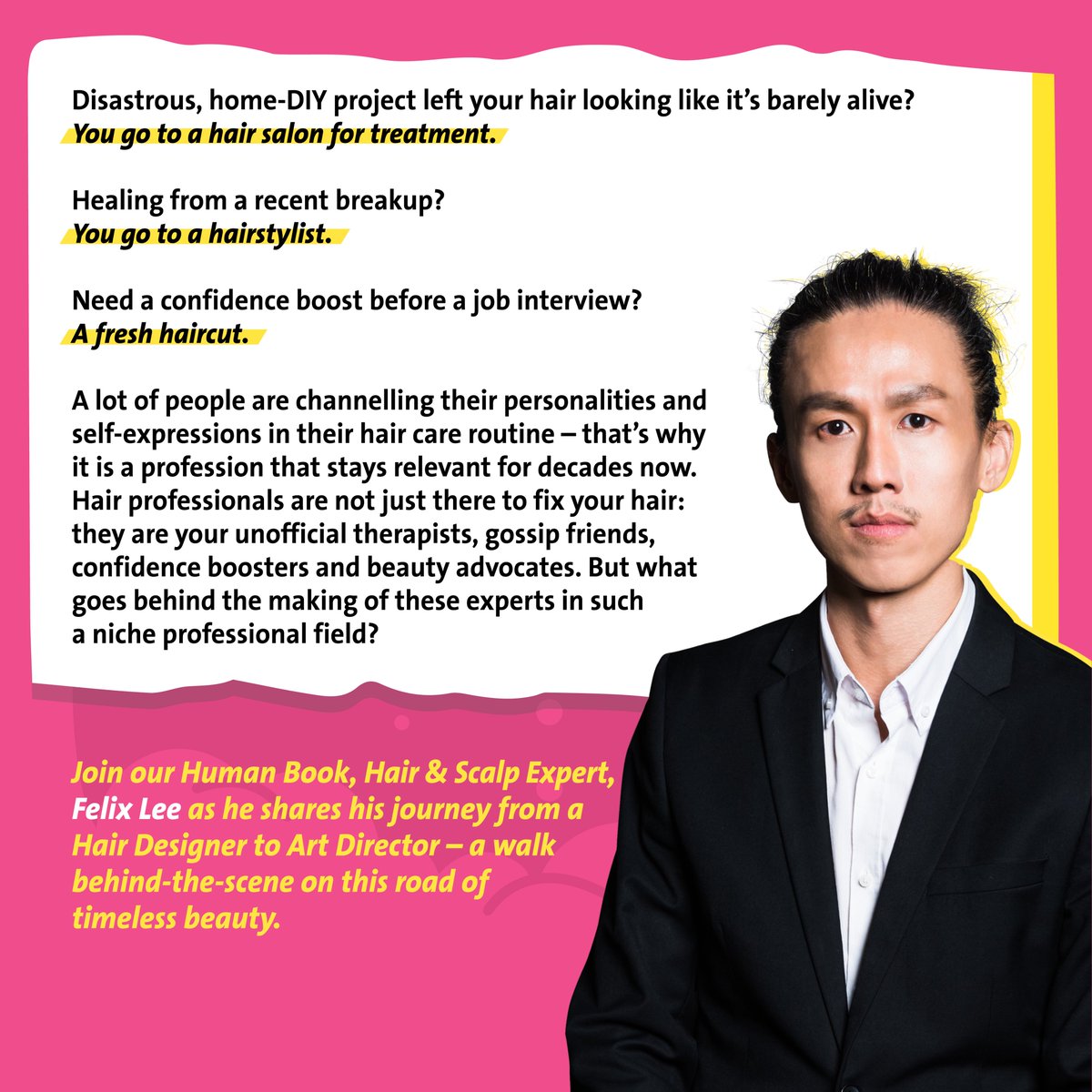 gradmalaysiaMY's tweet photo. We're welcoming Felix Lee, Art Director & Brand Consultant of Lavigato, to be our Human Book for the Human Archive segment in the upcoming #MCASF
Details on all Human Books and their time slots will be announced soon, so stay tuned!
#gradmalaysia #jobfair #careerfair #studyfair https://t.co/MikQ3t6s8C