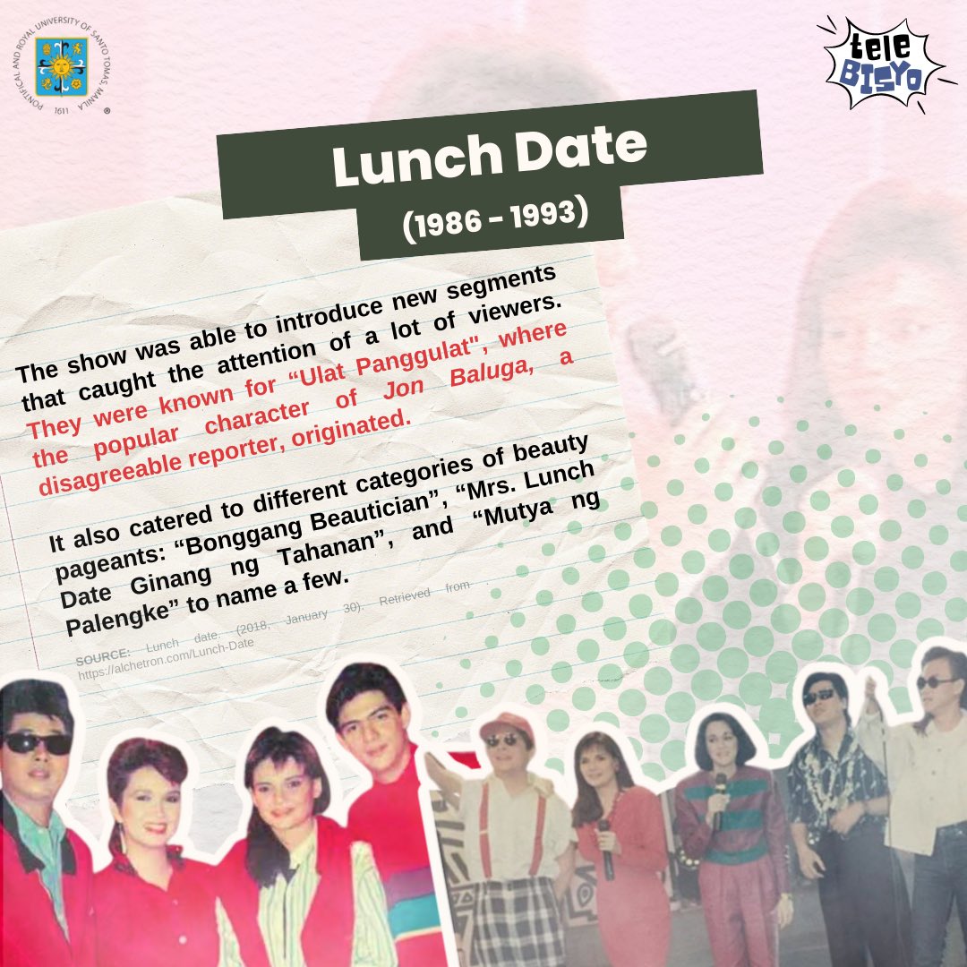 teleBISYO's tweet photo. Eat Bulaga's toughest competition? Yup, you heard that right! ✅

With several nominations from the PMPC Star Awards for Television, Lunch Date really ignited a tough race to Eat Bulaga during its time. 💪🏻

#TeleBISYOAtYourSerBISYO 
#BroadcastHistory 
#CA3283 https://t.co/uAMv1p5UNR