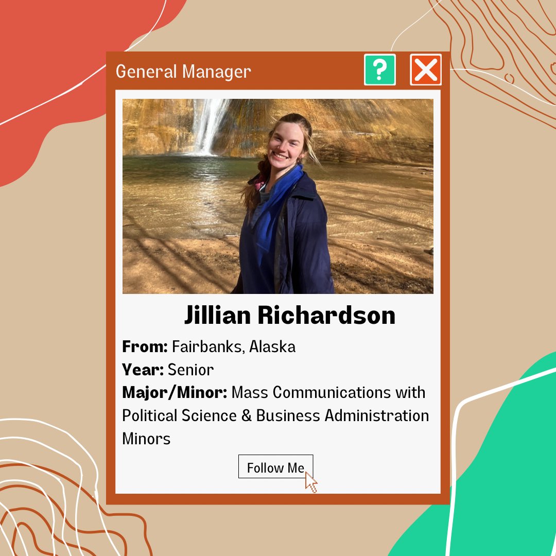 kmsa913's tweet photo. Meet Jillian! Jillian is our General Manager for KMSA, and is from Fairbanks, Alaska! Jillian is a senior majoring in Mass Communications and minoring in Political Science &amp; Business Administration! 

Check out our Instagram to learn more about Jillian!
#localradio #kmsa913fm https://t.co/Rel8ALjb3v