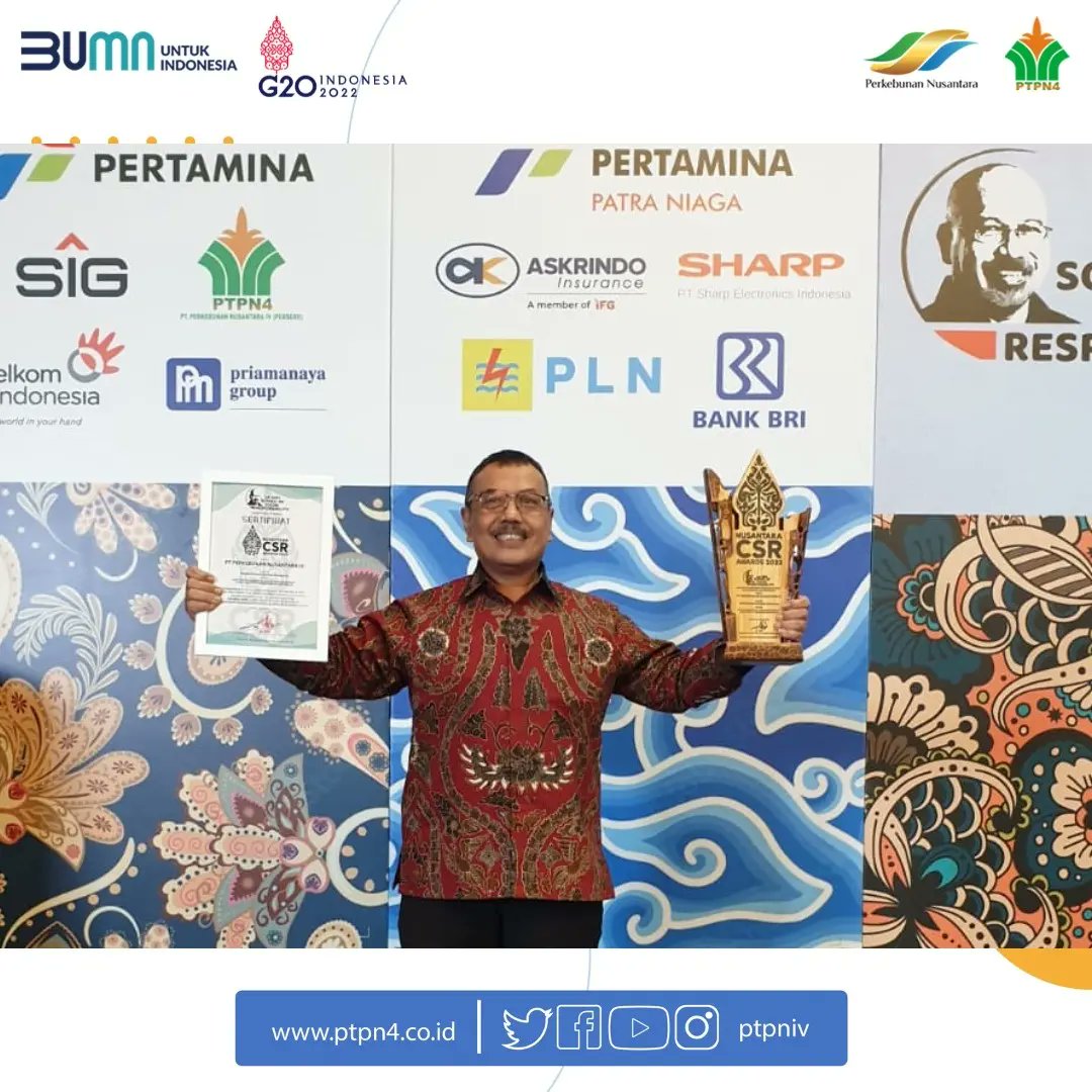 ptpn4_regional2's tweet photo. Hai #SahabatN4
PTPN IV Terima Penghargaan Nusantara CSR Awards 2022
Selengkapnya:
https://t.co/1NjmY7louj
@KemenBUMN
@holding_ptpn
@LaTofi
#CSRAwards2022 https://t.co/kAkoASL9td
