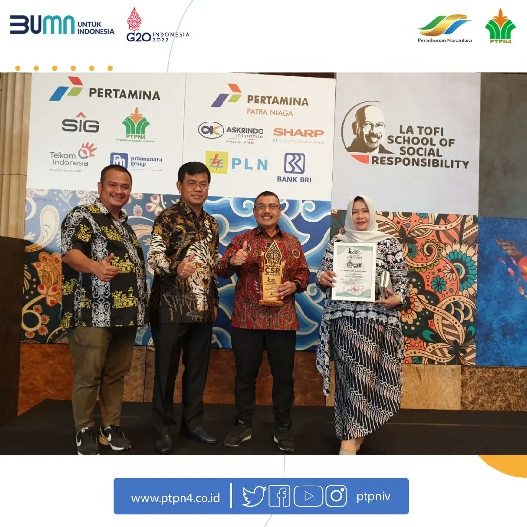 ptpn4_regional2's tweet photo. Hai #SahabatN4
PTPN IV Terima Penghargaan Nusantara CSR Awards 2022
Selengkapnya:
https://t.co/1NjmY7louj
@KemenBUMN
@holding_ptpn
@LaTofi
#CSRAwards2022 https://t.co/kAkoASL9td