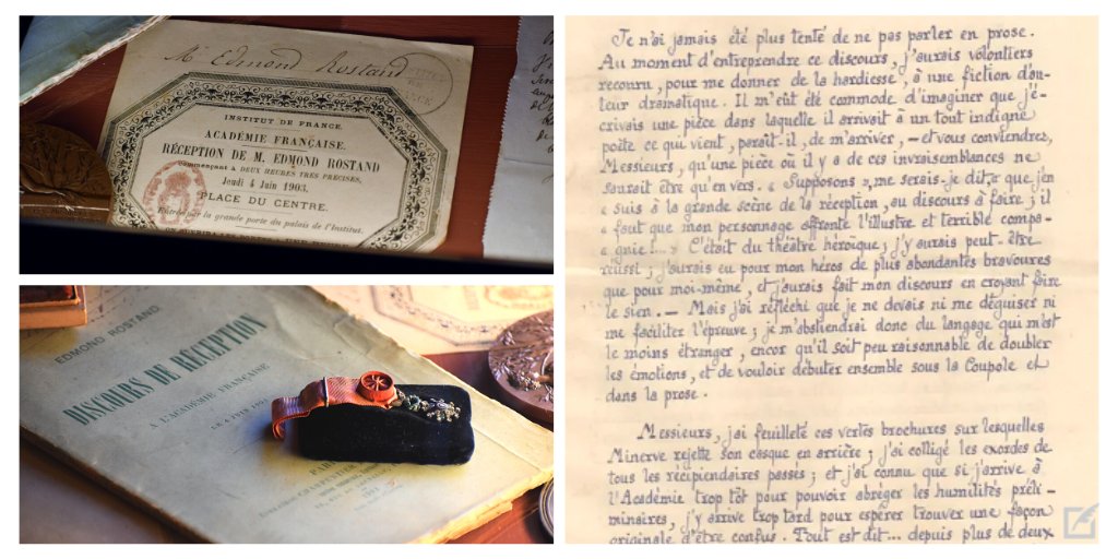 ✍️ #EdmondRostand a été élu à l'Académie française le 30/05/1901 et reçu le 04/06/1903. Dans le Grand Hall de la Villa Arnaga, vous verrez des objets évoquant cet évènement dont le Manuscrit du discours de réception du poète à l'Académie française🎩 arnaga.com #musée