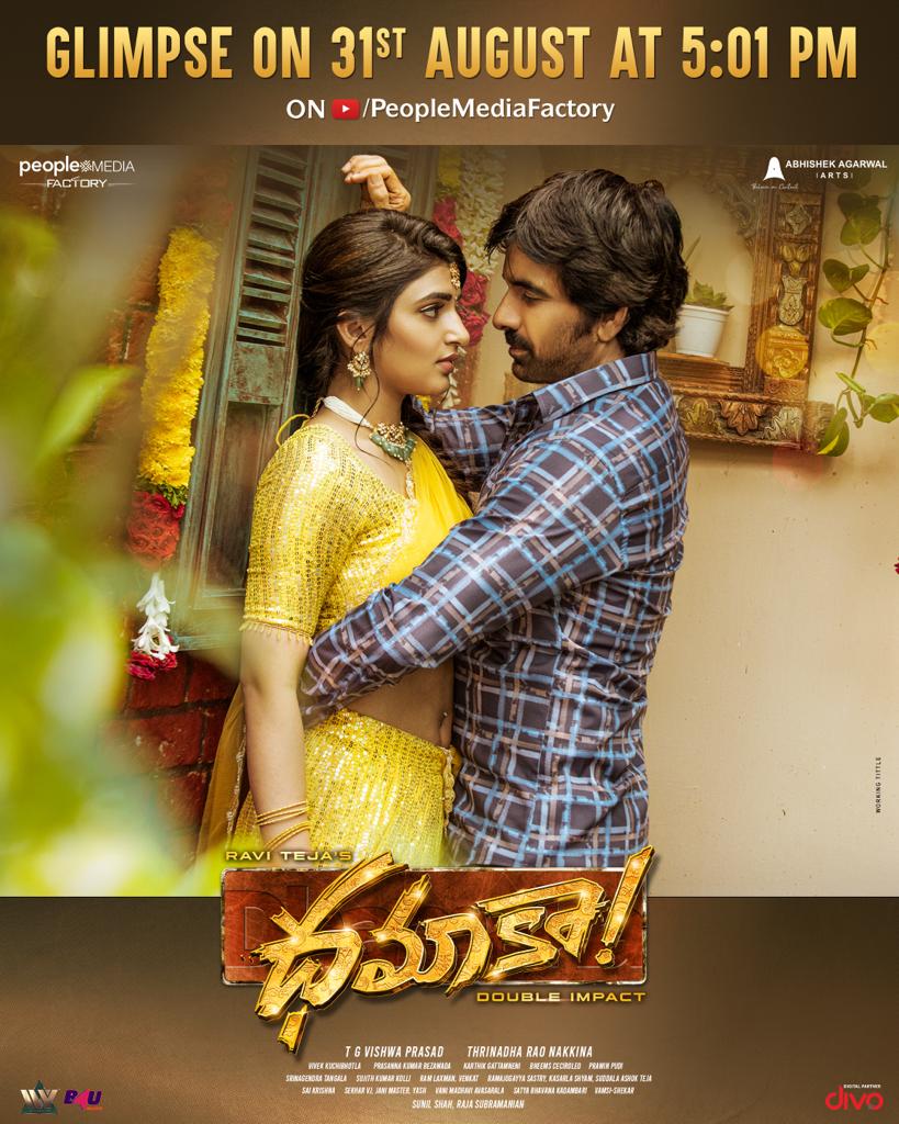 TollywoodStory's tweet photo. A breezy glimpse to lift up the festive mood!

Stay tuned for #Dhamaka Glimpse on AUG 31st @ 5:01 PM💖

#DhamakaMassImpact
#DhamakaDoubleImpact

@RaviTeja_offl @sreeleela14 @TrinadharaoNak1 @vishwaprasadtg @vivekkuchibotla #KarthikGattamneni @KumarBezwada @ceciroleo https://t.co/PPkH5aMNeN