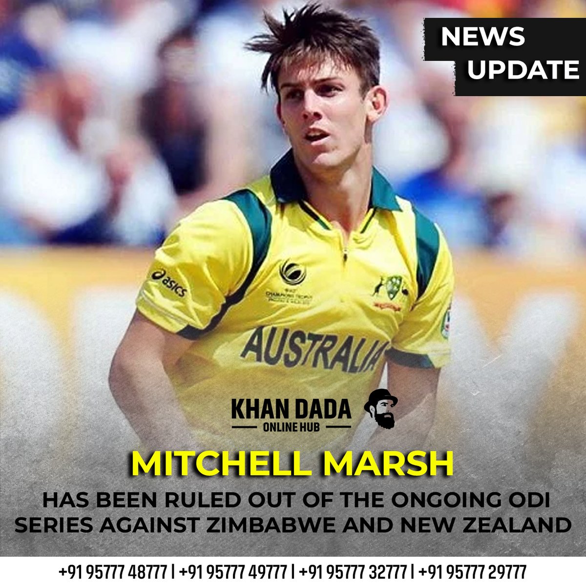 khandada92786's tweet photo. Due to an ankle injury, Mitchell Marsh will miss the five remaining ODIs at home against Zimbabwe and New Zealand. 😢
#michellmarsh #ashes #ashtonagar #crickets #peterhandscomb #chrislynn #aussieforever #bigbashleague https://t.co/cGmPRSkhdB