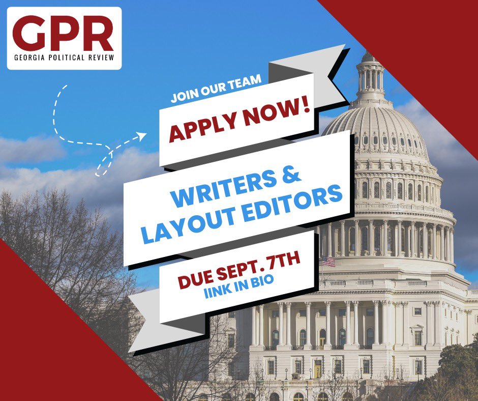 GAPolitical's tweet photo. Applications are open for new GPR writers and layout editors‼️

Applications are due by September 7th

Apply below ⬇️⬇️

https://t.co/dR2zjug3Rh https://t.co/OjlvhEGjhh