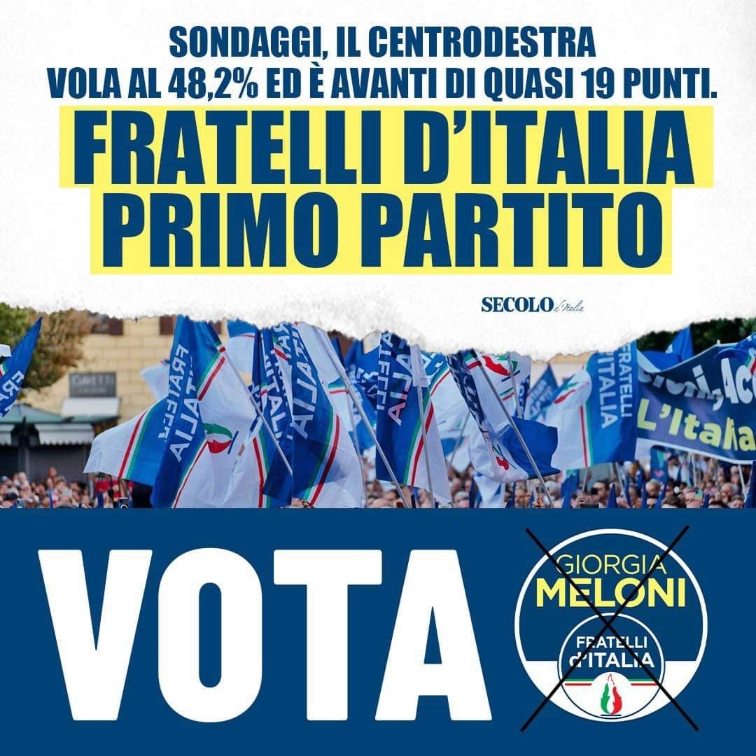 fdi_bisceglie's tweet photo. #votafdi #Buongiorno #GiorgiaMeloni #fratelliditalia #primopartito #news #notizie #puglia #Bisceglie #foggia #barletta #andria #trani https://t.co/dqYs1Rsqct