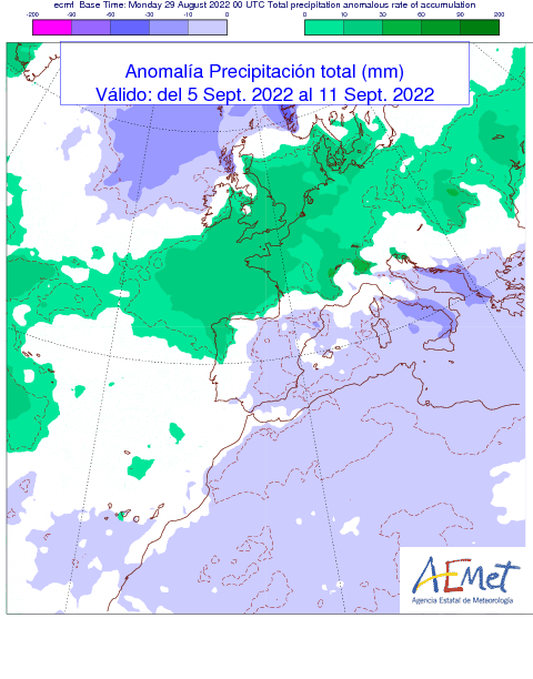 AEMET_Esp's tweet photo. ¿Cómo será #septiembre? 
🌧️Lluvias: 
👉Diez primeros días: más lluvia de lo normal en puntos del tercio norte y noroeste. En el resto, en general, menos lluvia de lo habitual.
👉Después: sin tendencia clara, pero podría llover menos de lo normal en el sur y oeste de la Península. https://t.co/eLbYZEFdsY