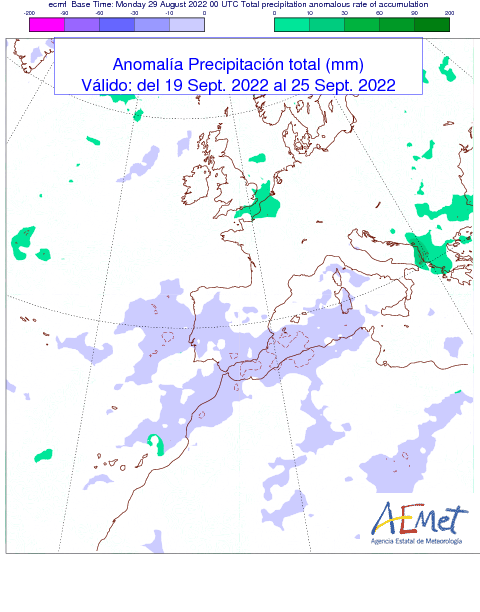 AEMET_Esp's tweet photo. ¿Cómo será #septiembre? 
🌧️Lluvias: 
👉Diez primeros días: más lluvia de lo normal en puntos del tercio norte y noroeste. En el resto, en general, menos lluvia de lo habitual.
👉Después: sin tendencia clara, pero podría llover menos de lo normal en el sur y oeste de la Península. https://t.co/eLbYZEFdsY