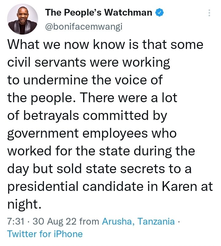 mwabilimwagodi's tweet photo. What Boni is saying here is that the bribery, intimidation and threatening of Chebukati by Tuju, Ngilu etc and NSAC Head Kinyua, PAS Kihara, Lt. Gen. Ogolla and IG Mutyambai was OK shida ni DP Ruto was being briefed as it happened. https://t.co/XToppRo2w5