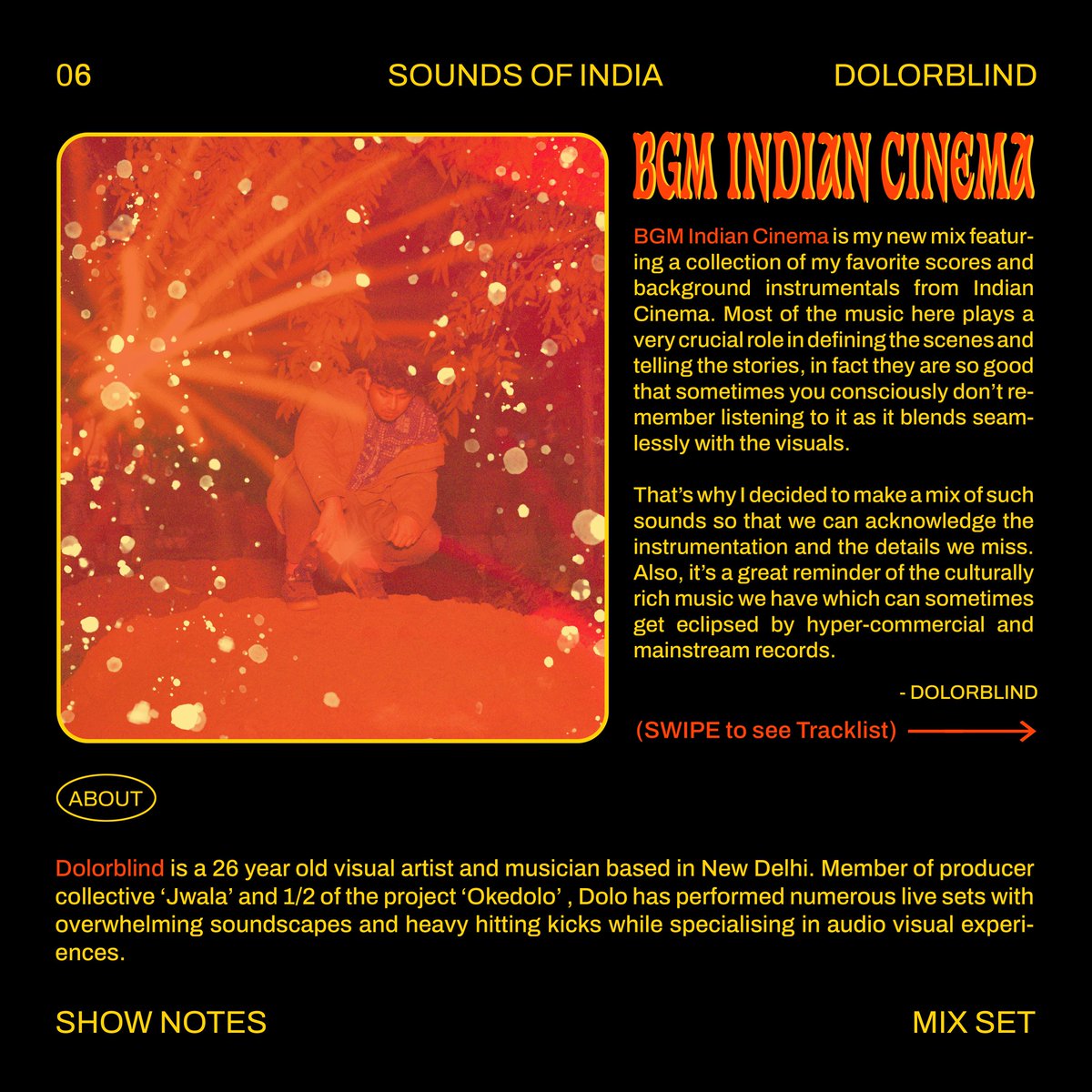 onnocollective's tweet photo. ✶ TODAY ✶ Sounds of India with ONNO 06 - Dolorblind on @listen_camp ✶ 

Timings: 30.08.2022 (Tue) // 12-1pm (CEST) × 3:30-4:30pm (IST)

Tune to - https://t.co/dYqHHbN4Lc today to listen to BGM Indian Cinema, an amazing mix by India-based Audiovisual artist, @dolorblind (1/3) https://t.co/a5kQbwvK2G
