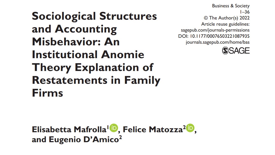 BASeditors's tweet photo. ONLINE FIRST! Read new work by scholars from @unifg and @UnivRoma3 using institutional anomie theory to examine whether sociological structures (i.e., legal forces and cultural values) influence #accounting errors inducing #restatements. Learn more here: https://t.co/zFNZt2iB3m https://t.co/bxmJceSPTl