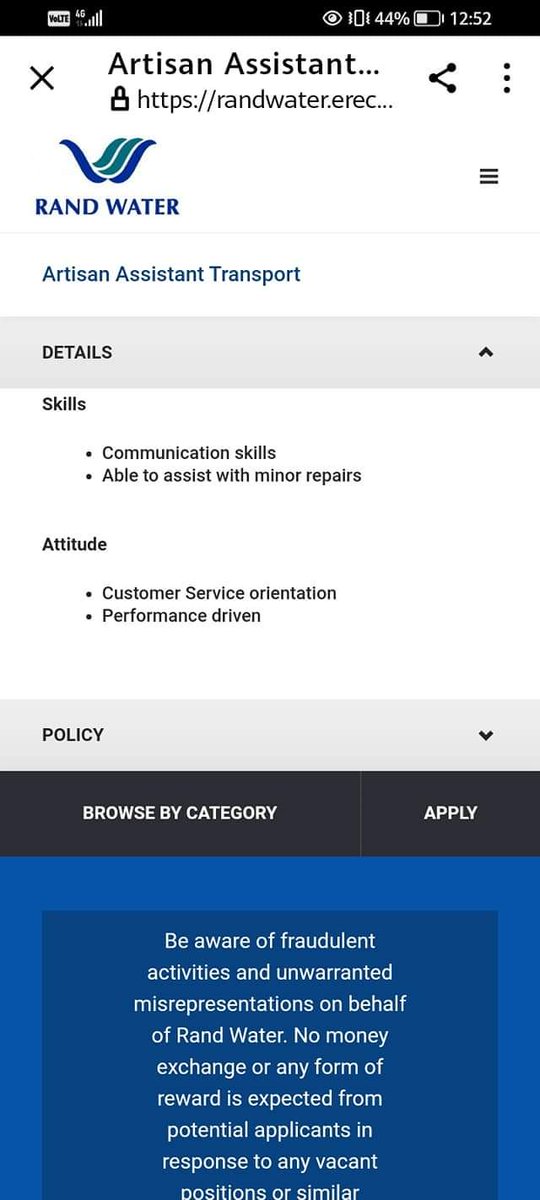 Tenyeko💝👑jobplug queen📝 on Twitter "Please apply on the Rand water