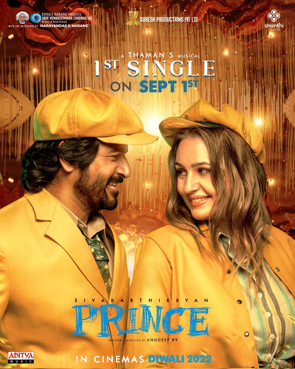 The Musical Voyage of #PRINCE begins with an upbeat number 🕺💃 

#PrinceFirstSingle on 1st September 🎶

A <a href="/MusicThaman/">thaman S</a> Musical 🥁

<a href="/Siva_Kartikeyan/">Sivakarthikeyan</a> <a href="/anudeepfilm/">Anudeep KV</a> @maria_ryab <a href="/manojdft/">manoj paramahamsa</a> <a href="/Cinemainmygenes/">Editor PraveenKl</a> <a href="/SVCLLP/">Sree Venkateswara Cinemas LLP</a>  <a href="/ShanthiTalkies/">Shanthi Talkies</a> <a href="/adityamusic/">Aditya Music</a>