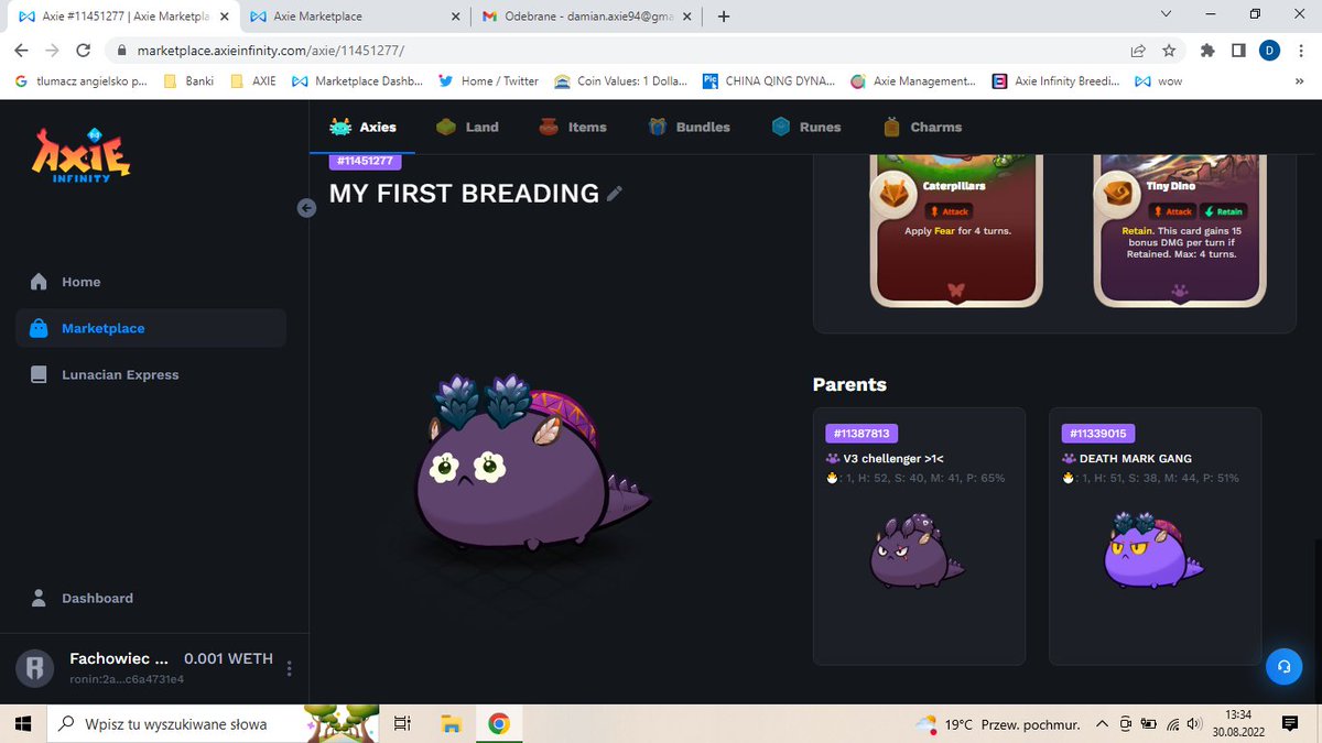 DamianAxie's tweet photo. THATS MY FIRST BREEDED AXIE!! : D i rly wanted Kotaro eyes there but with comp with some plant's he's Eyes can also be usefull :) and its ONLY ONE on earth like that :) https://t.co/Q8c8135BlZ