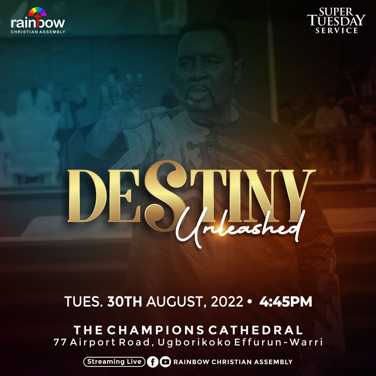 rcanigeria's tweet photo. You know how we do it every #SuperTuesdayService here at Rainbow Christian Assembly. A night of praise, worship, word and the prophetic.

Tonight’s going to be one for our books. Don’t miss out on what God’s doing at The Champions Cathedral

Invite a person or two. See y’all soon https://t.co/aomNH0Jzor