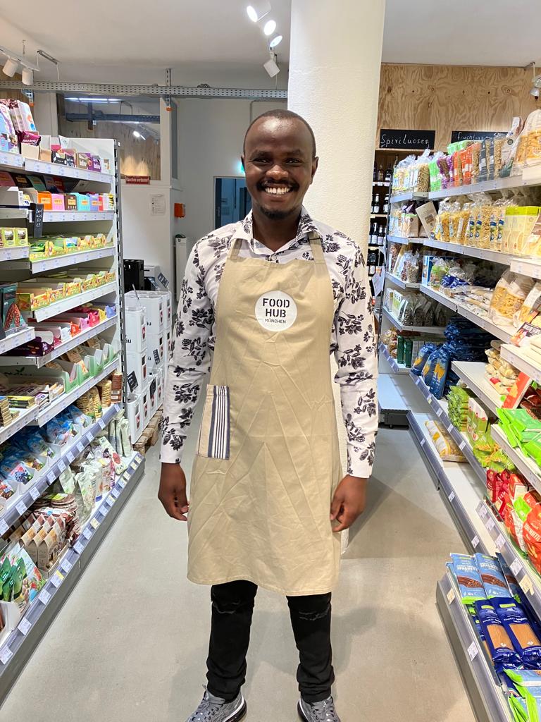 Mr. Jesse Wafula, #IYFEP participant, attends the grand opening of the Food Hub in Munich, Germany, a store that sells African products in Germany. 
#Youth
#Agriculture
#SautiYaMkulima