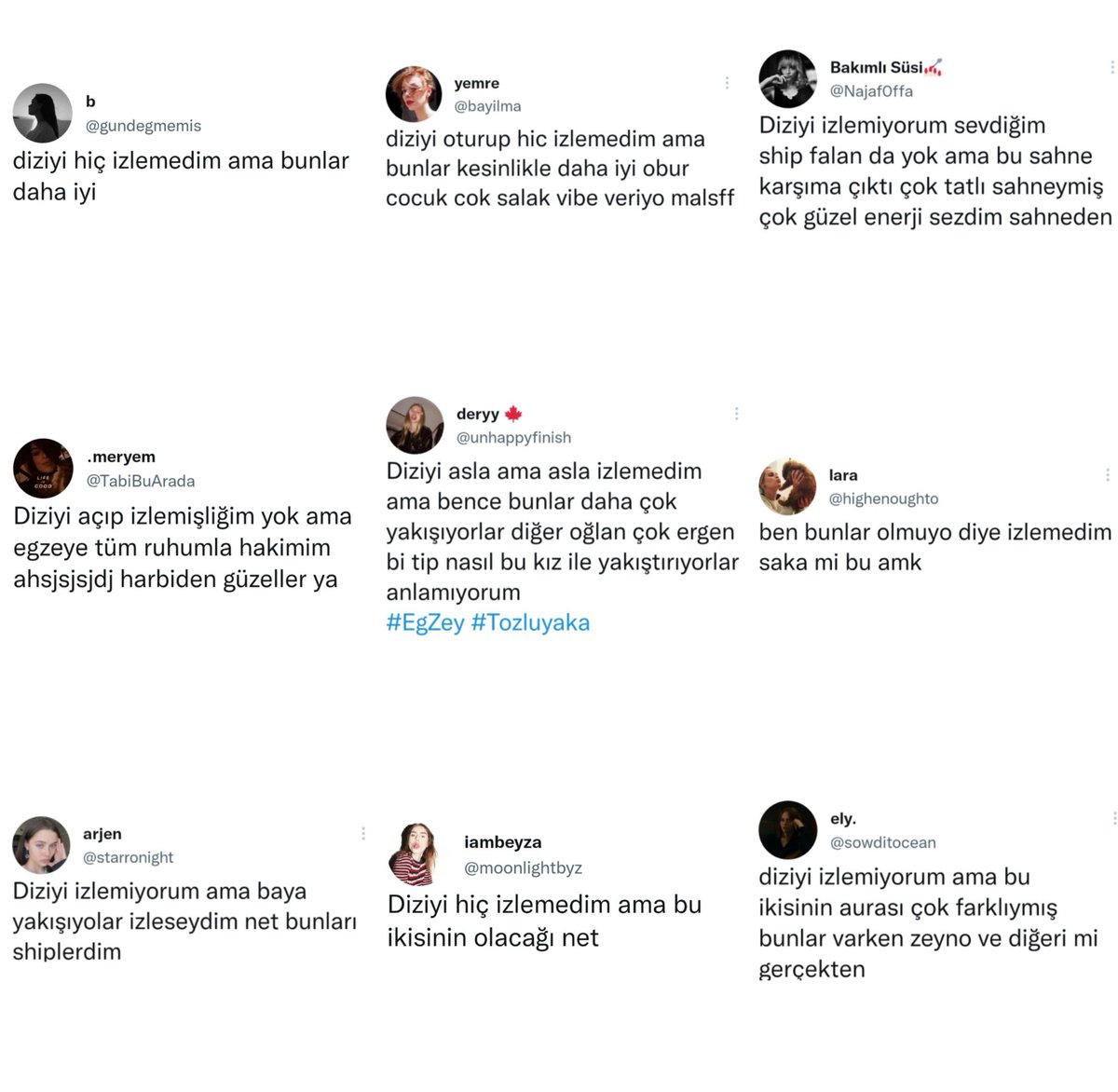 eflalgibi's tweet photo. Biz  büyüyoruz galiba bunlar sadece bazıları.diziyi izlemeyip ege zeyno şipleyen ve de diziye egzey için başlayan ne çok kişi varmış meğerse çok mutluyum🐣🥰
#EgZey @YektaTrn https://t.co/ty8wKNi6WI