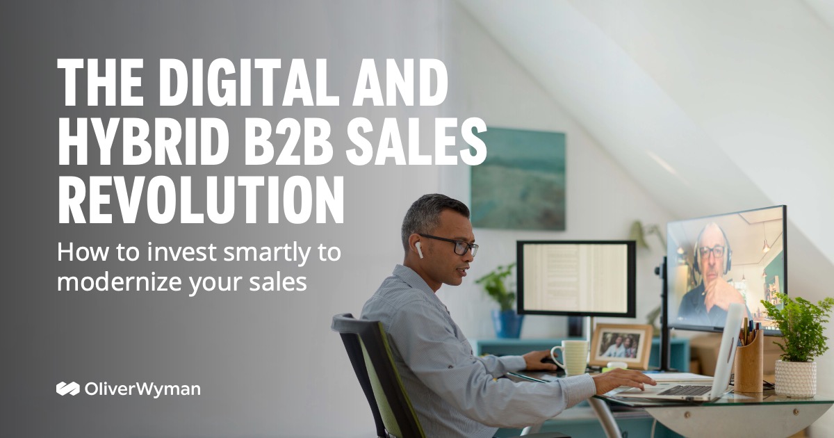 OliverWyman's tweet photo. The pandemic accelerated #digital &amp; remote selling, &amp; has revolutionized the #B2B sales organization. 

5 areas where organizations can invest to modernize sales models and position for sustained growth > https://t.co/Tpy5Kq74rL 

#OWPSM #DigitalSales #SalesforceEffectiveness https://t.co/xegRVqUKtg