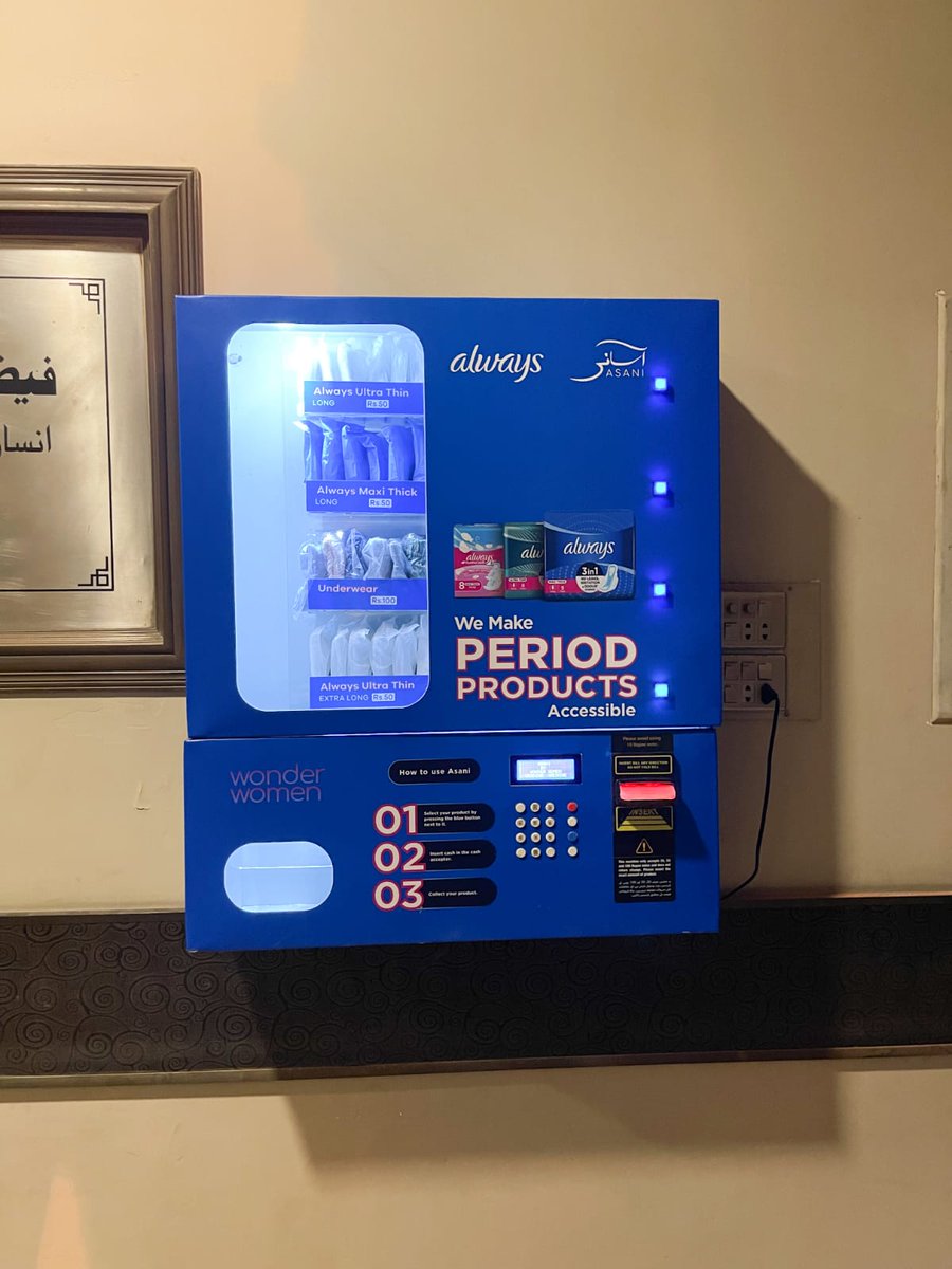 WonderWomenpk's tweet photo. Presenting #AlwaysAsani installed in @gculahore 
Thanks to @GcuWDC for their efforts in making this possible. P.s women development centre at GC is also collecting funds for Menstrual kits for flood relief efforts 💜 donate now https://t.co/z6SgXixQwn