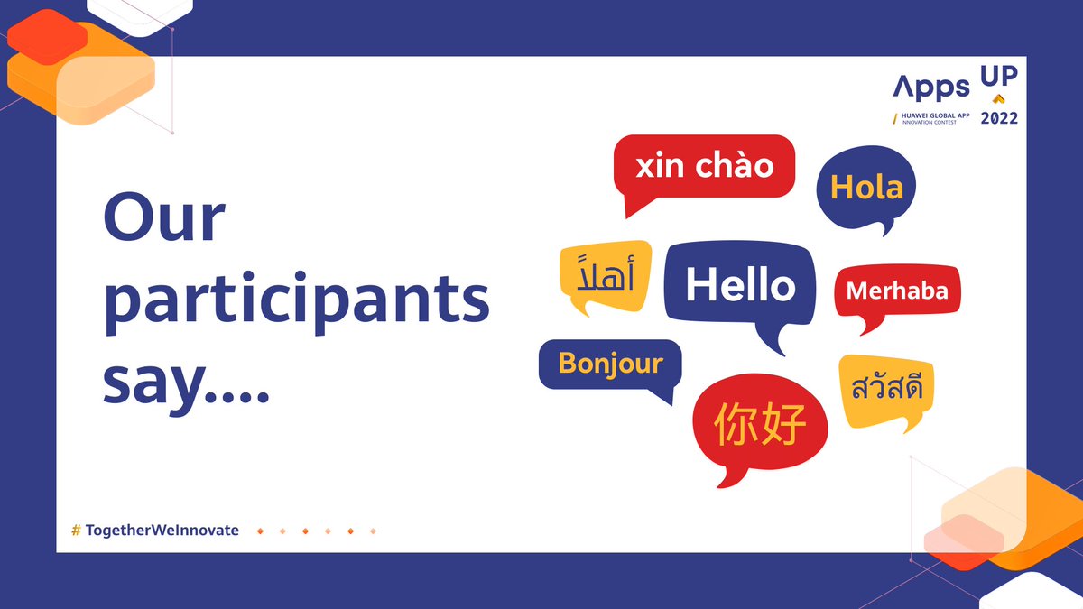A huge, and warm greeting from all our participants in this year's Apps UP 2022! Submissions are still open and it's not too late to be a part of this global family, join us today!

More details: fal.cn/3rrXa

#TogetherWeInnovate #HuaweiDevelopers