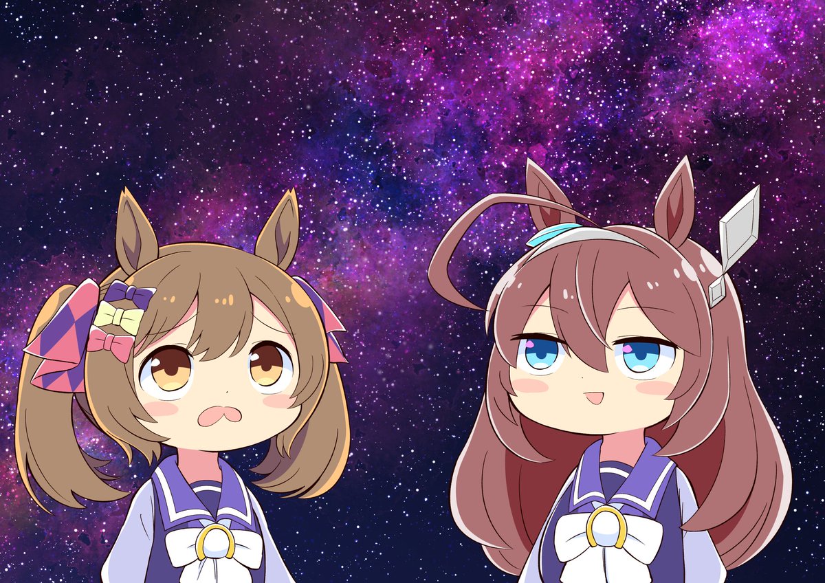 mihono bourbon (umamusume) ,smart falcon (umamusume) multiple girls 2girls brown hair animal ears horse ears tracen school uniform school uniform  illustration images