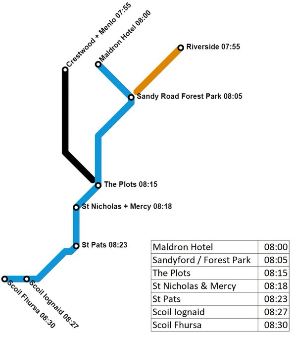ECorribCycleBus's tweet photo. 📡A new school year with daily 🚴cycling to 🎒school  
Check out the route map below with the times. We start Thursday 1st September⏰
Send us a DM if you are interested in joining, OR just meet us at the🏨
@MaldronSandyRd

 on the Headford Road at 8am🕗 any day. https://t.co/JMQmzL3XDk