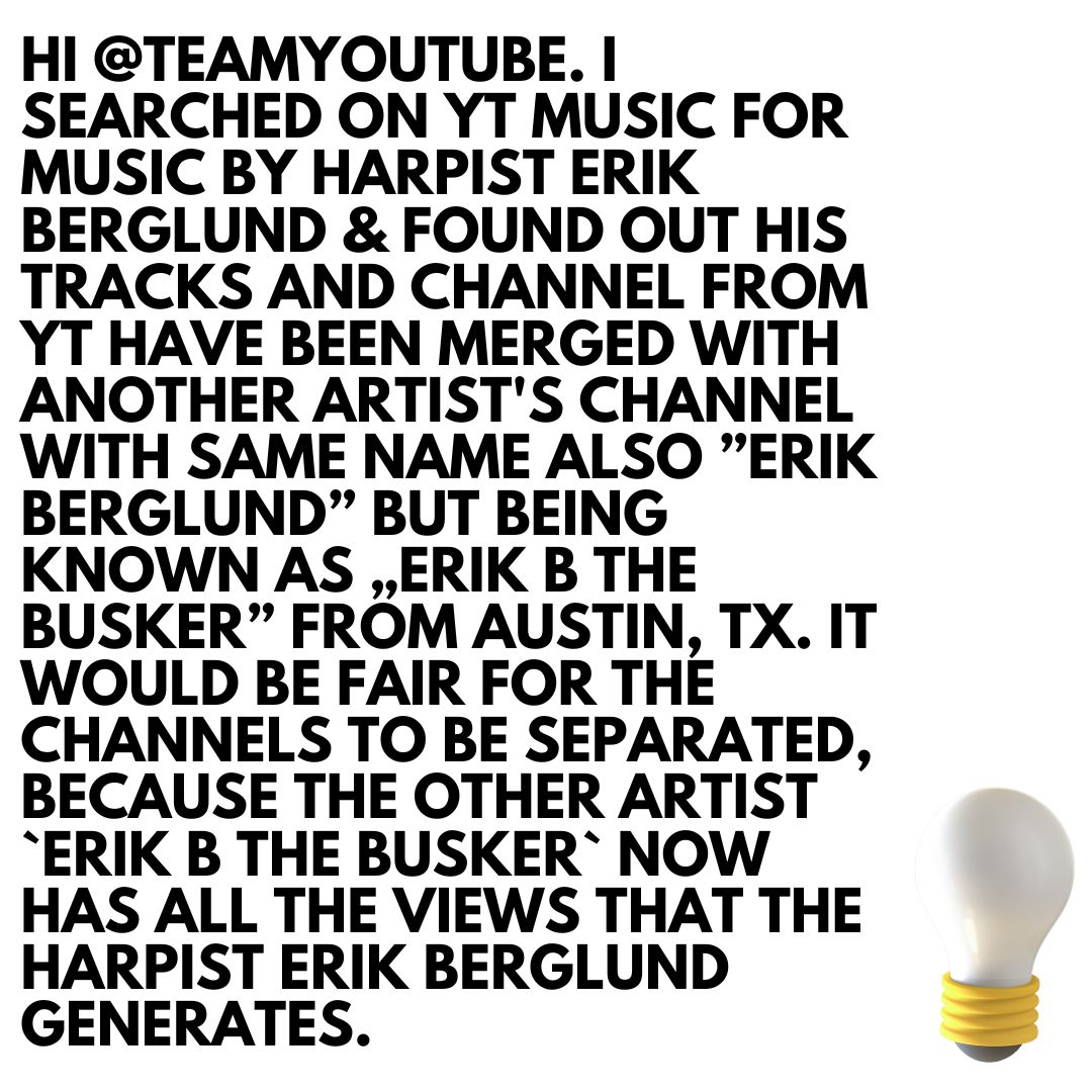 Hi <a href="/TeamYouTube/">TeamYouTube</a> <a href="/youtubemusic/">YouTube Music</a> <a href="/YouTubeCreators/">YouTube Creators</a> 😊! I have to show you two artist channels that got merged by mistake.
- YT channel: bit.ly/3RhC7SD
- YT music: bit.ly/3e8u1O1
- Proof links that show that the two are different artists: bit.ly/3AWbGfV