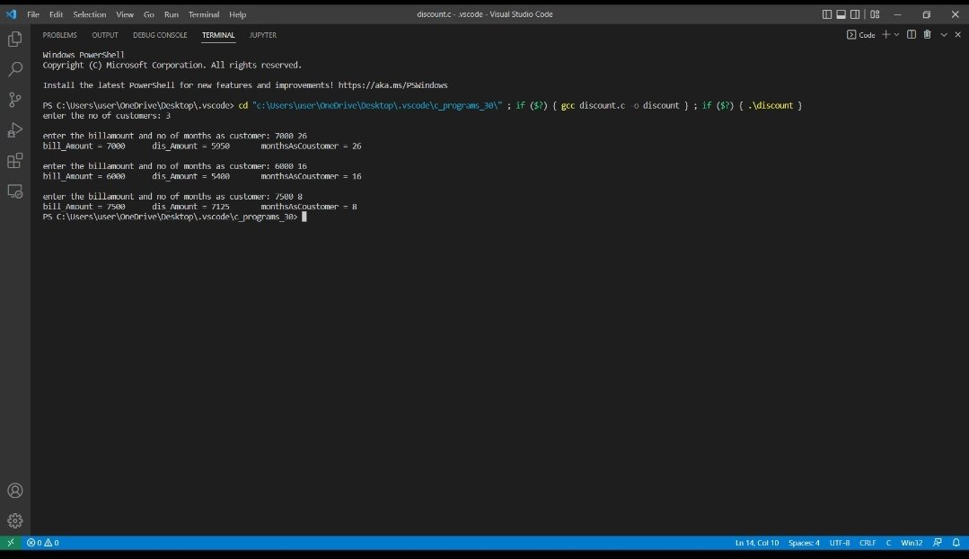 RamyaKorupolu's tweet image. Day - 6/30
Applying discounts on the bill based on the months since the person is a customer
#Coding 
#30daycodingchallenge
@theedumoon